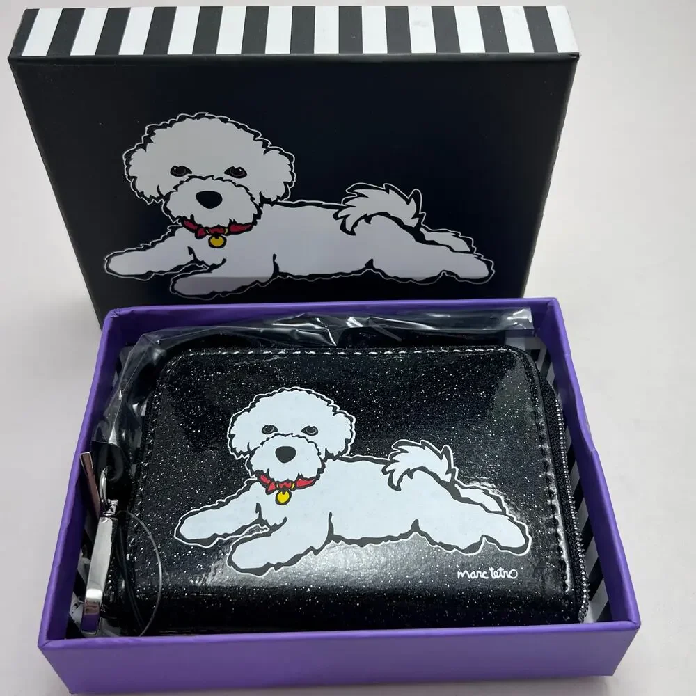 Marc Tetro Bichon Frise Black Zip Wallet, New in Box